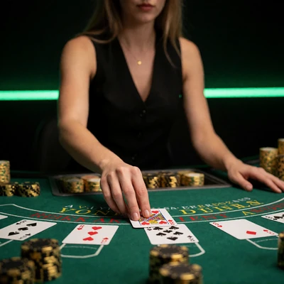 Live Blackjack Tisch mit Dealerin und Jetons im Live Casino von Jack Casino